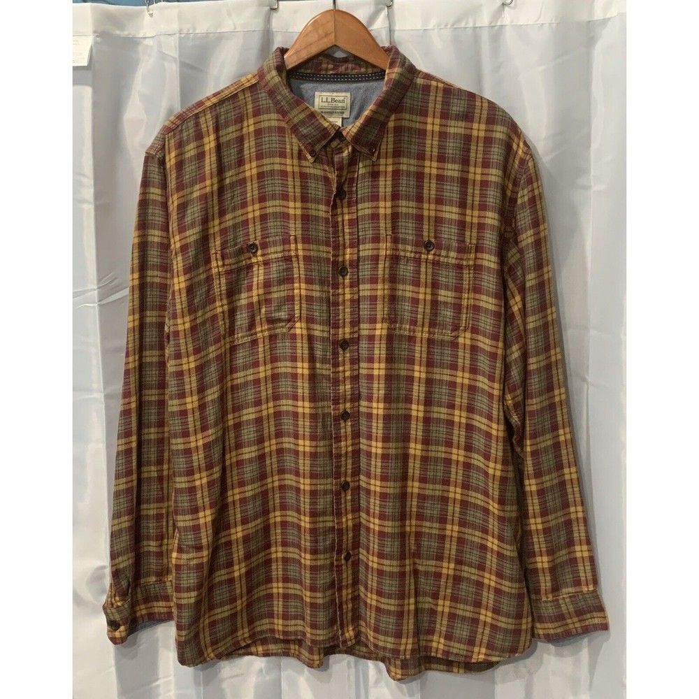 L.L.Bean Plaid Men's XL Long Sleeve Button Down Flannel Green/Red Shirt